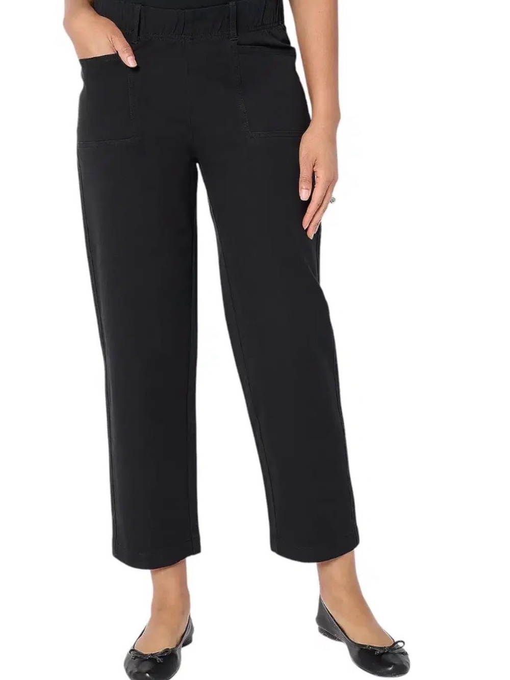 AnyBody Black Ankle Length Straight-Leg Elastic-Waist Pants